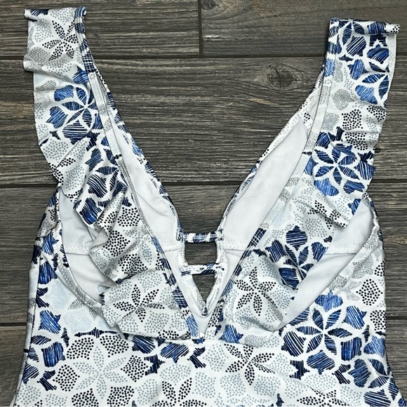 Somedays Lovin Sapphire Pools One Piece Swimsuit Small Deep V Ruffles - Picture 9 of 16